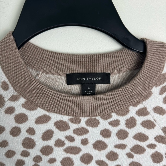 Ann Taylor Leopard Print Wool Blend Round Neck Sweater Size Medium Neutral Color - Picture 5 of 7